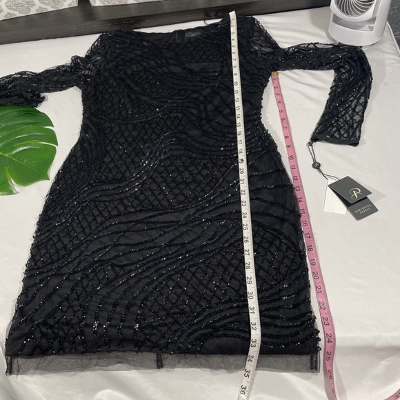 NWT Adrianna Papell [ 12 ]‎ Sequin Beaded Long Sleeve Dress in Black - Picture 4 of 12